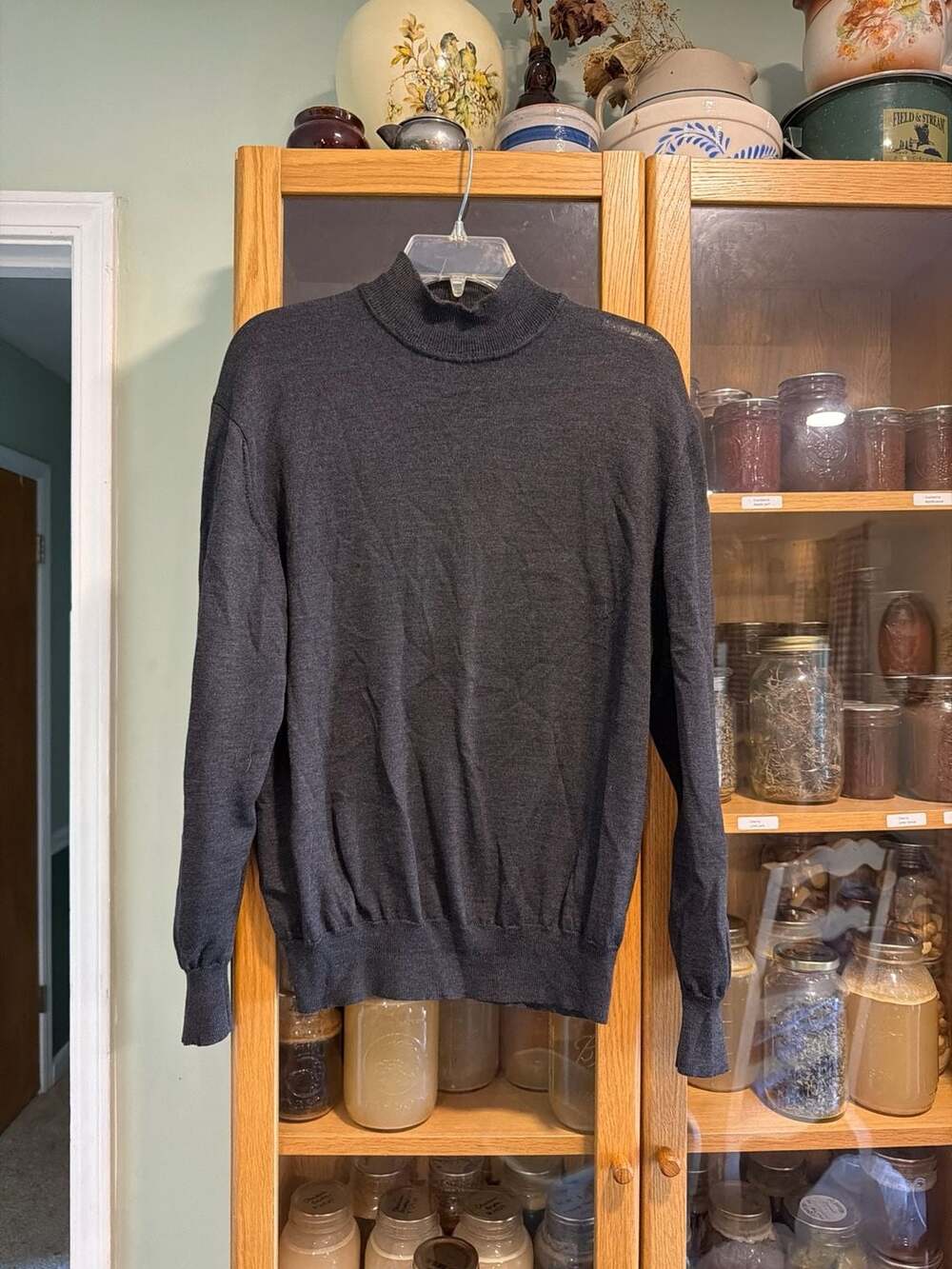 Vintage Bresciani Italy 100% Pure Virgin Wool Charcoal Gray Mock Neck Sweater